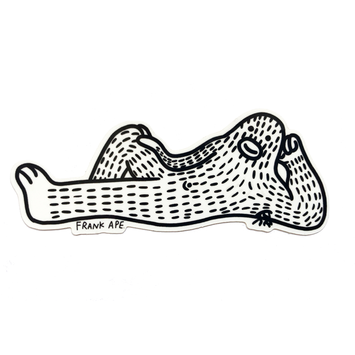 Laid back Frank Ape black and white sticker. Aka Sassy Frank