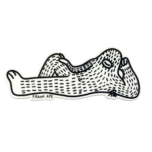 Laid back Frank Ape black and white sticker. Aka Sassy Frank