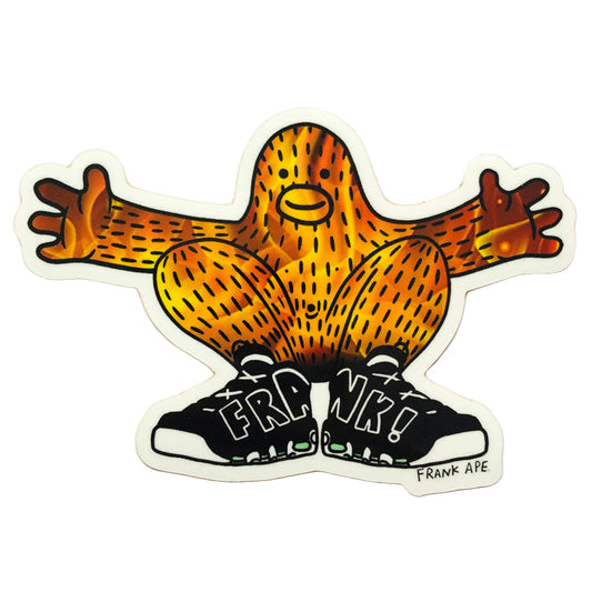 Flaming sasquatch named Frank Ape rocking some awesome shoes.